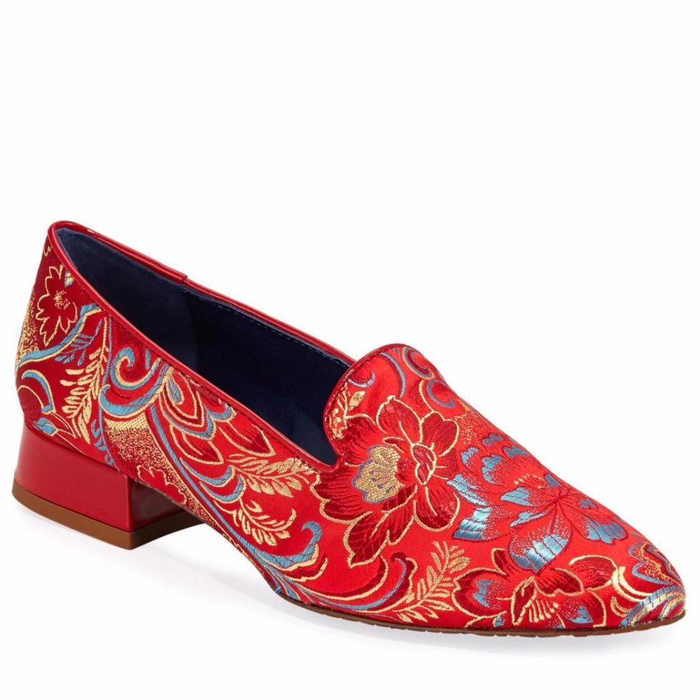Valentina Rangoni NIB Embroidered LUXE Satin Slippers Amalfi Loafers 6B Flats - Picture 9 of 11